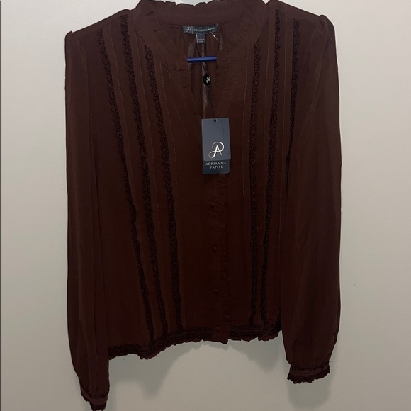 Adrianna Papell Brown Blouse with Lace Detail - Picture 1 of 8